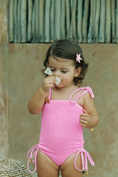 【Vikini Vender】コットンパイルラップポケットワンピース Pink NEW! - BONDI ONE PIECE - HOT PINK - SPF 50+ – LIL GOLDIE