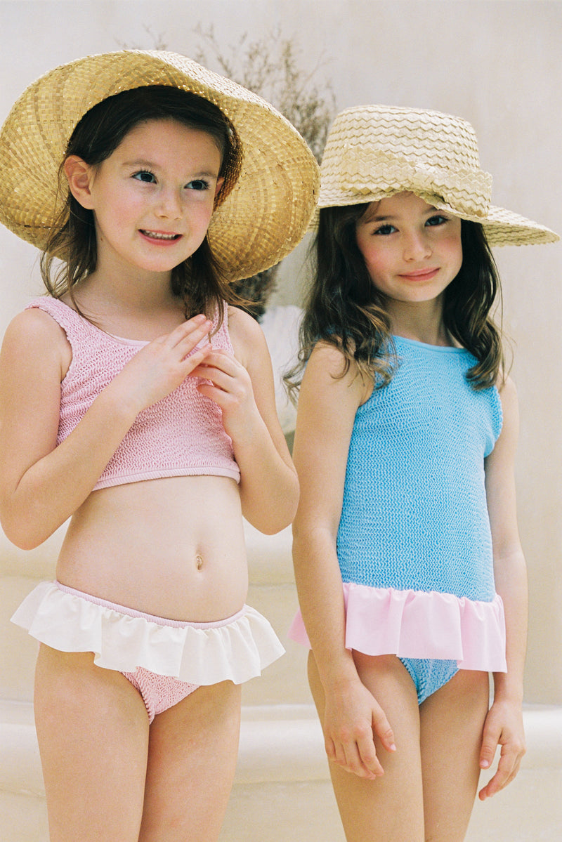 <B> NEW! </B>- PIPER FRILL ONE PIECE - BLUE/PINK- <B> SPF 50+ </B>