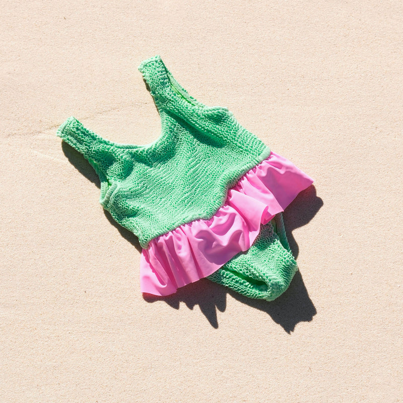 CAMILA FRILL ONE PIECE - GREEN / PINK