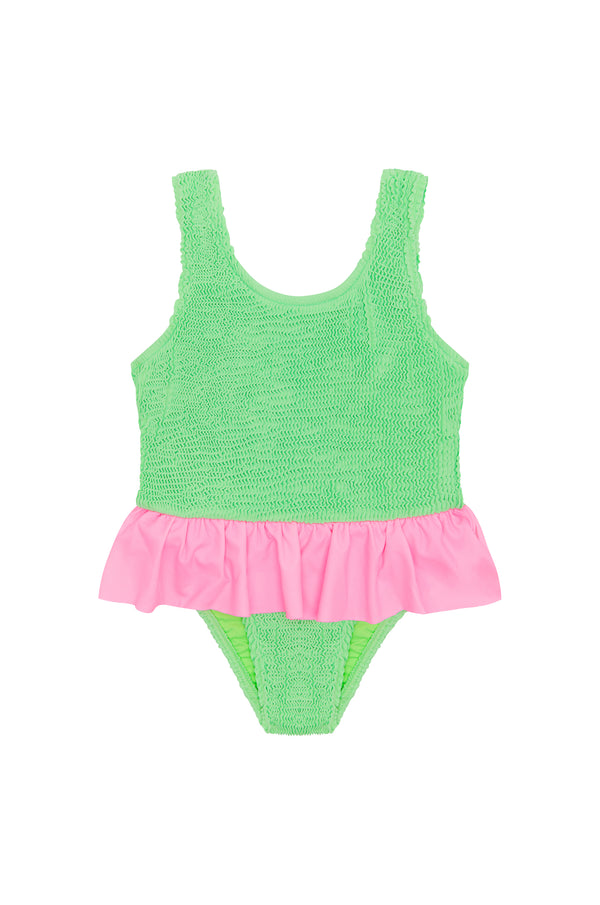 CAMILA FRILL ONE PIECE - GREEN / PINK